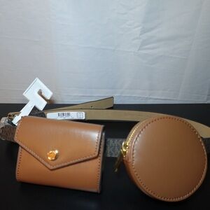 Michael Kors Women's Brown Leather Double-Pouch Belt Bag